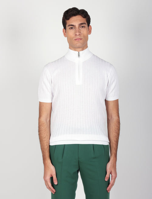 Maglia mezza zip in cotone a coste_Luigi Fusaro
