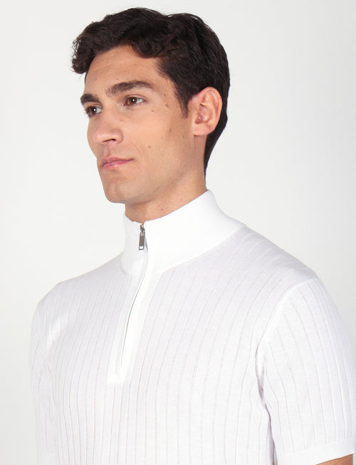 Maglia mezza zip in cotone a coste_Luigi Fusaro