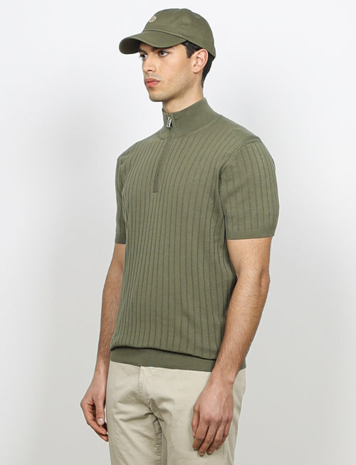 Maglia mezza zip in cotone a coste_Luigi Fusaro