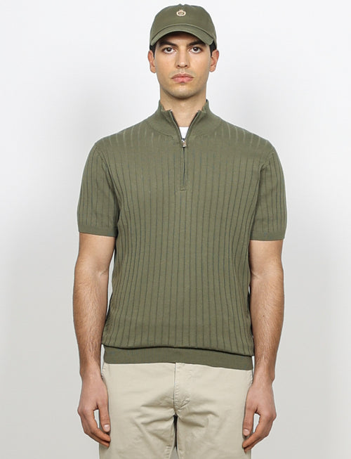 Maglia mezza zip in cotone a coste_Luigi Fusaro
