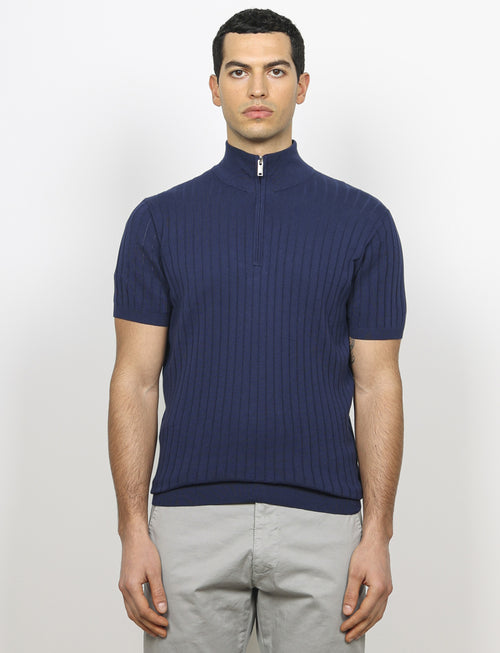 Maglia mezza zip in cotone a coste_Luigi Fusaro