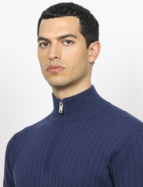 Maglia mezza zip in cotone a coste_Luigi Fusaro