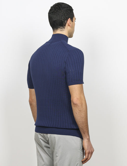 Maglia mezza zip in cotone a coste_Luigi Fusaro