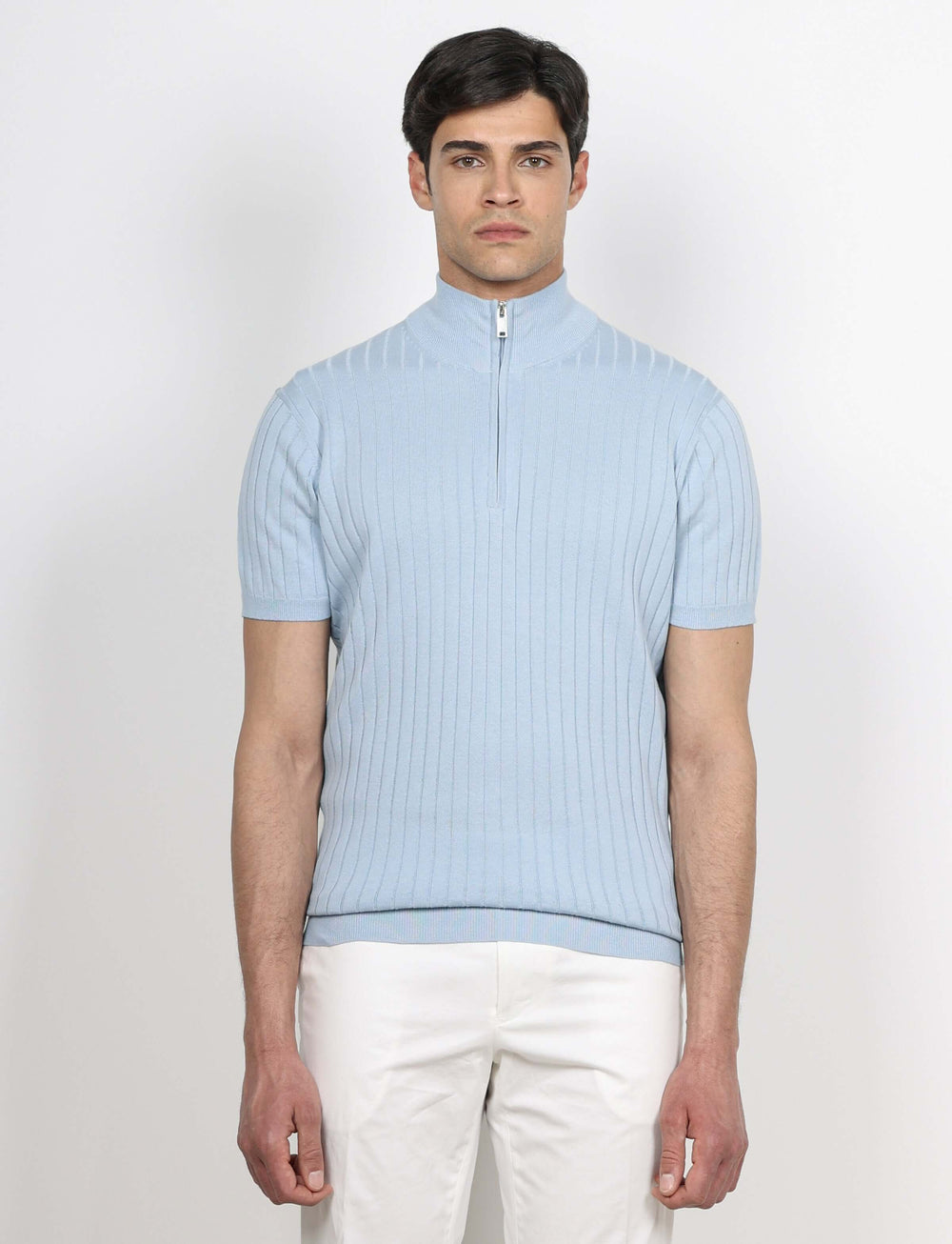 Maglia mezza zip in cotone a coste