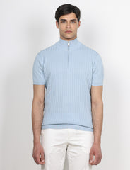 Maglia mezza zip in cotone a coste