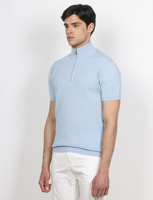 Maglia mezza zip in cotone a coste_Luigi Fusaro