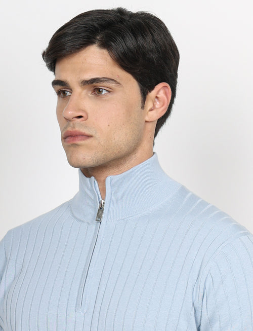 Maglia mezza zip in cotone a coste_Luigi Fusaro