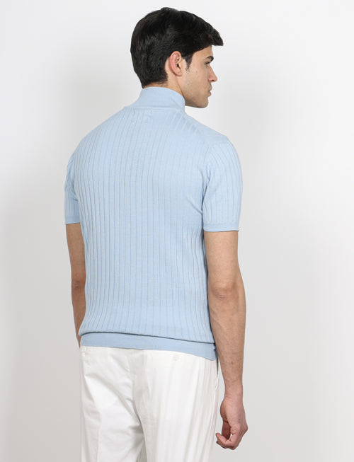 Maglia mezza zip in cotone a coste_Luigi Fusaro