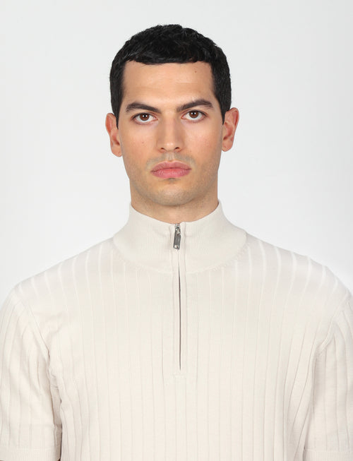 Maglia mezza zip in cotone a coste_Luigi Fusaro