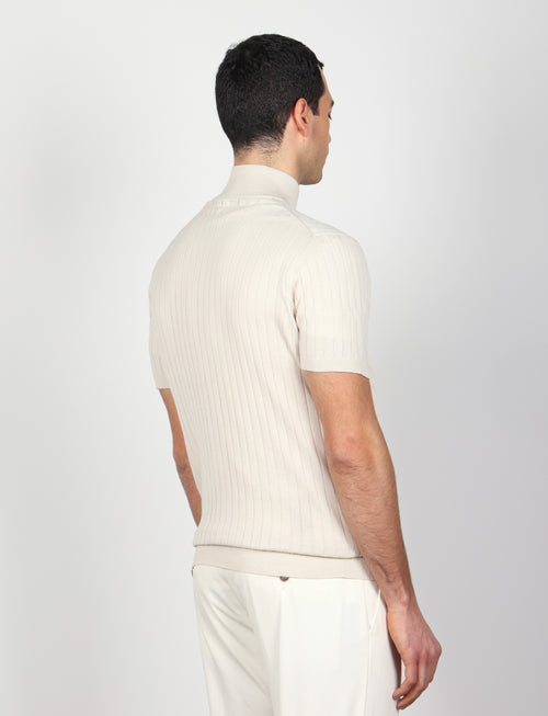 Maglia mezza zip in cotone a coste_Luigi Fusaro