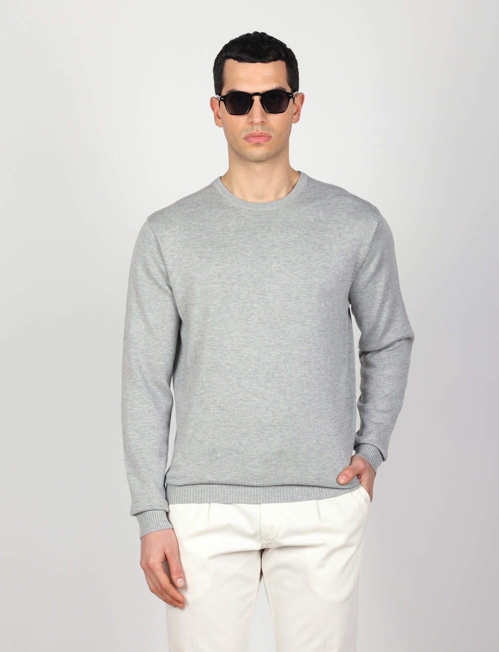Maglia girocollo in cotone a maniche lunghe