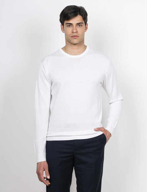 Maglia girocollo in cotone a maniche lunghe |Colore:Bianco
