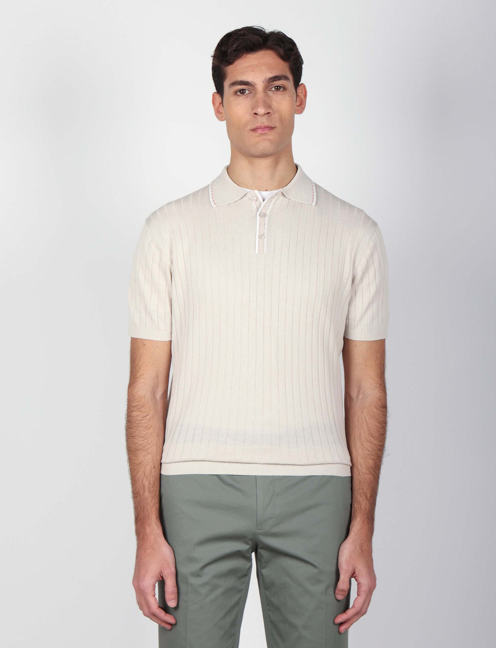 Polo in cotone a coste con dettagli a contrasto