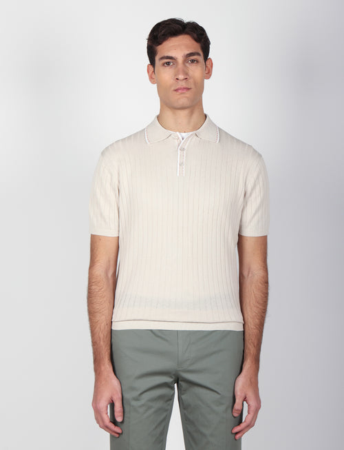 Polo in cotone a coste con dettagli a contrasto_Luigi Fusaro