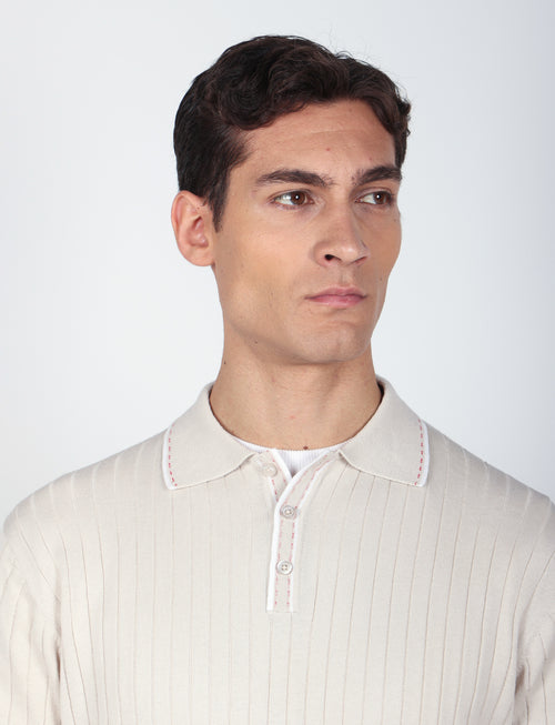 Polo in cotone a coste con dettagli a contrasto_Luigi Fusaro