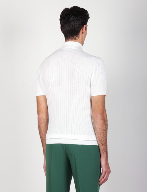 Maglia mezza zip in cotone a coste_Luigi Fusaro