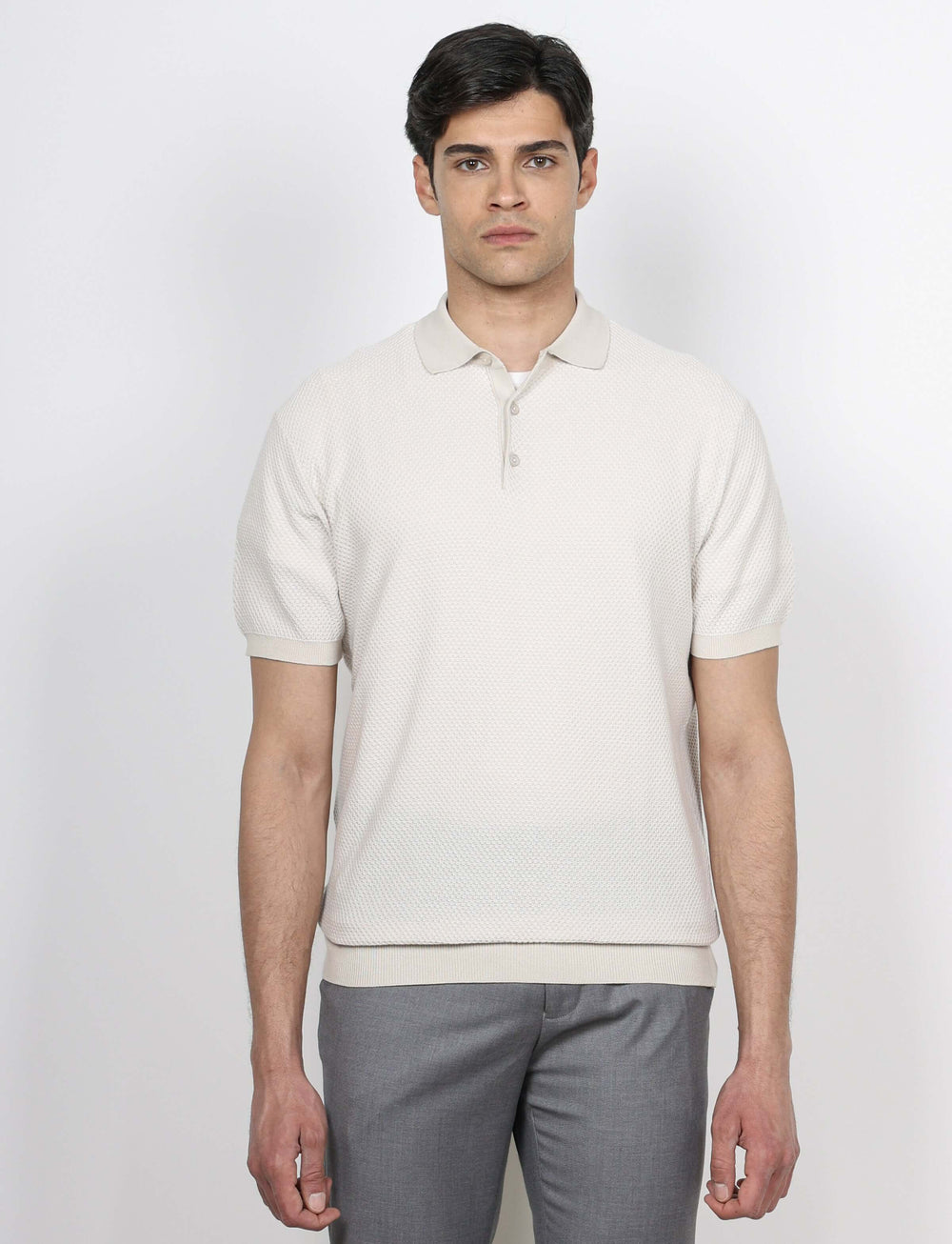 Polo in cotone jacquard bicolore