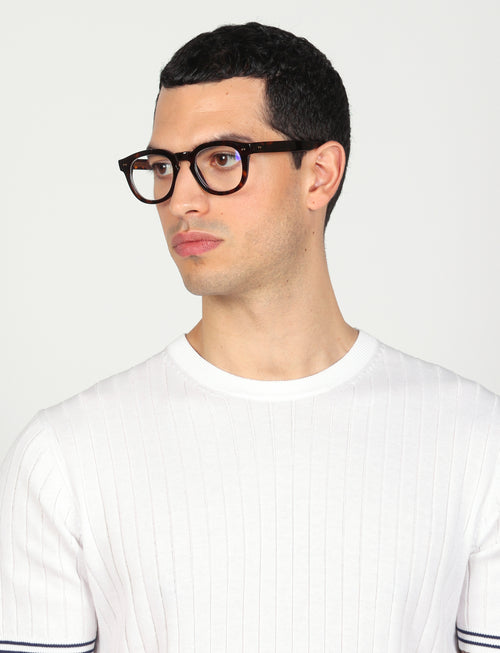 T shirt in cotone leggero a coste bicolore Luigi Fusaro