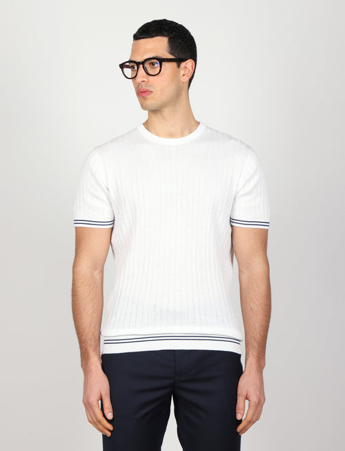 T shirt in cotone leggero a coste bicolore Luigi Fusaro