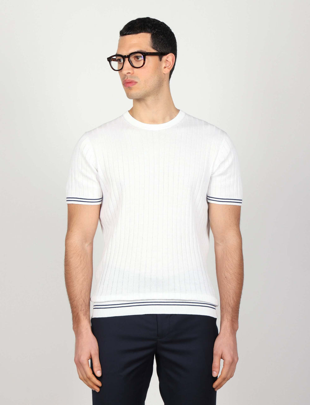 T shirt in cotone leggero a coste bicolore