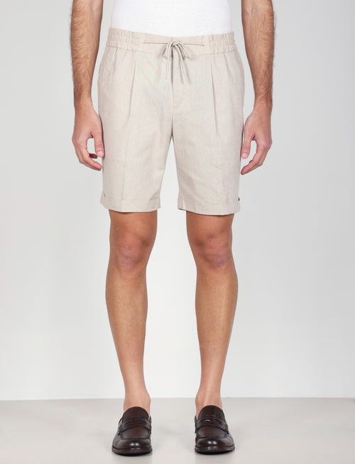 Bermuda in cotone mélange con coulisse |Colore:Beige
