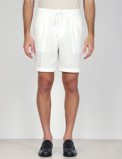 Bermuda in cotone mélange con coulisse |Colore:Bianco