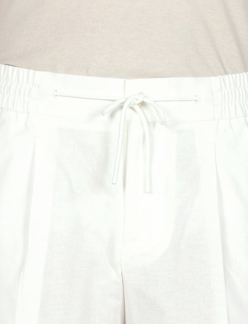 Bermuda in cotone mélange con coulisse |Colore:Bianco