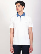 Polo in cotone con colletto denim luigi fusaro