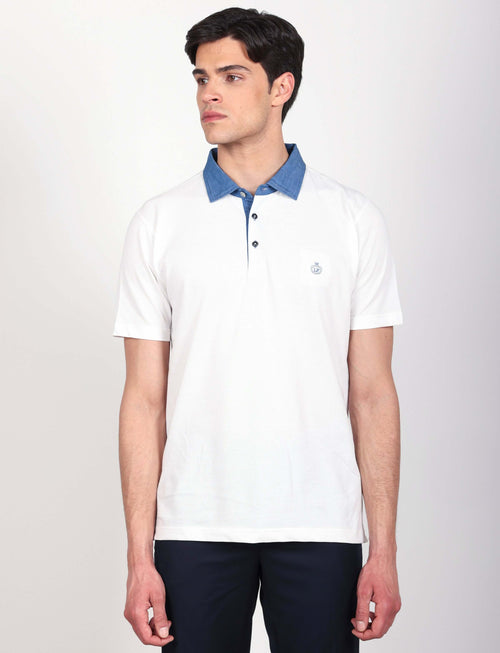 Polo in cotone con colletto denim luigi fusaro