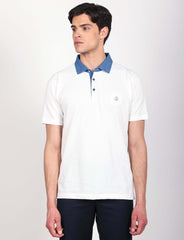 Polo in cotone con colletto denim