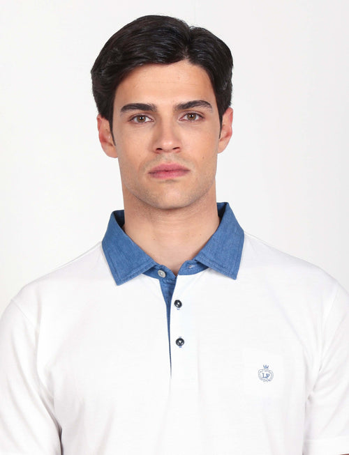 Polo in cotone con colletto denim luigi fusaro