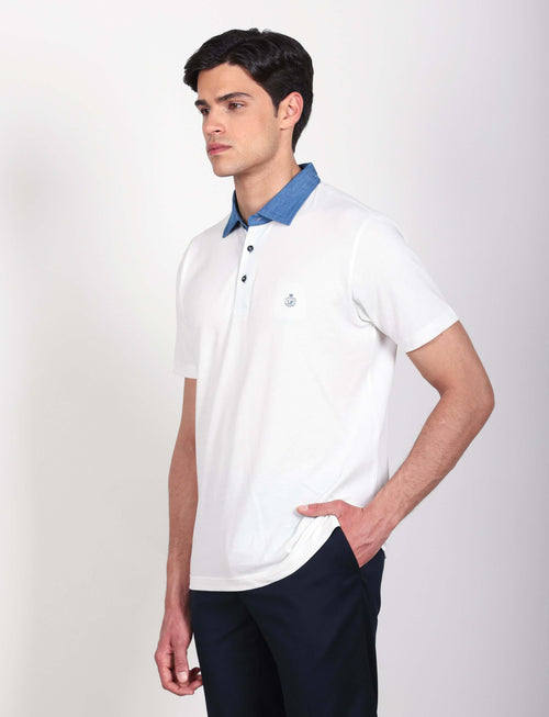 Polo in cotone con colletto denim luigi fusaro