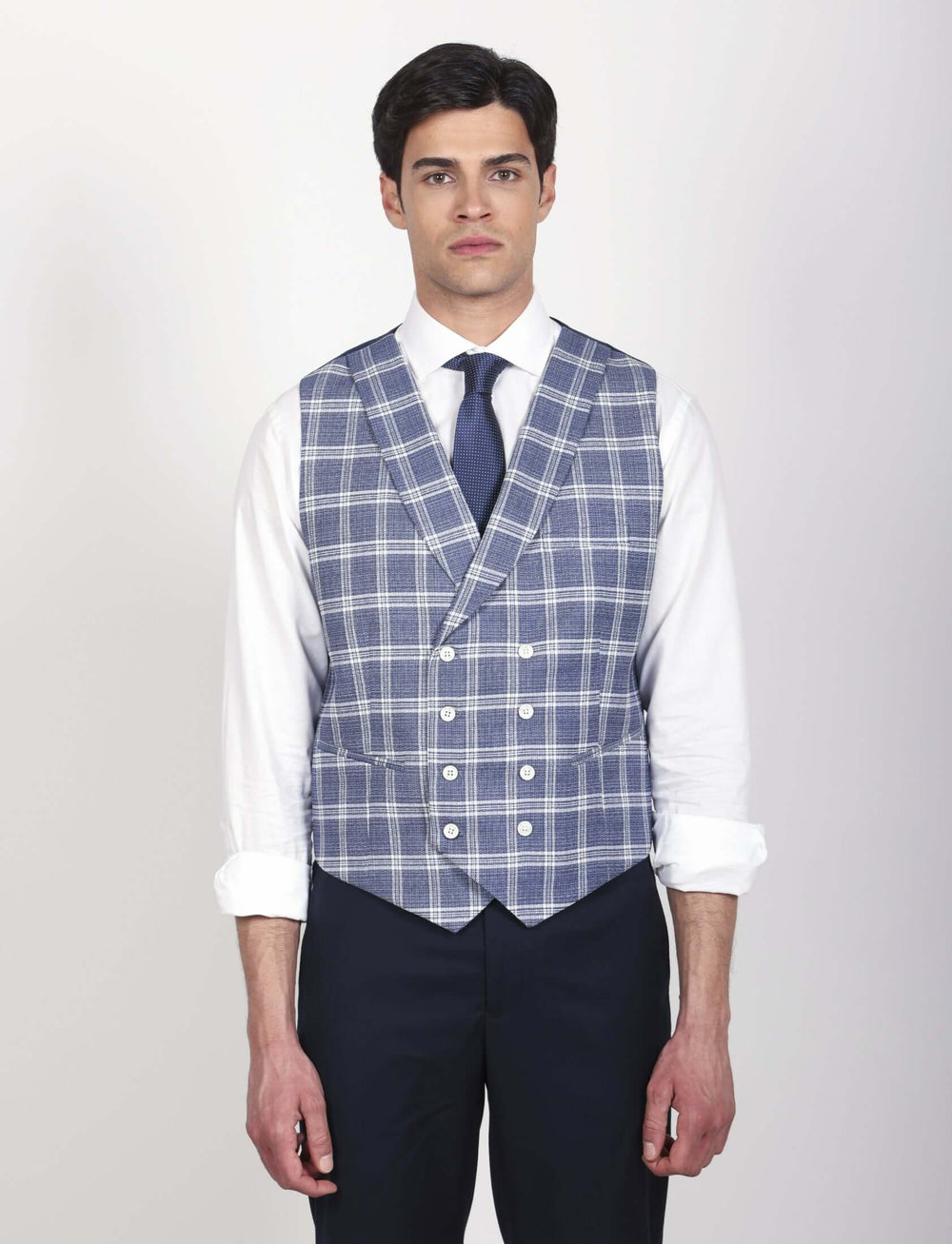 Gilet doppiopetto principe di galles blu