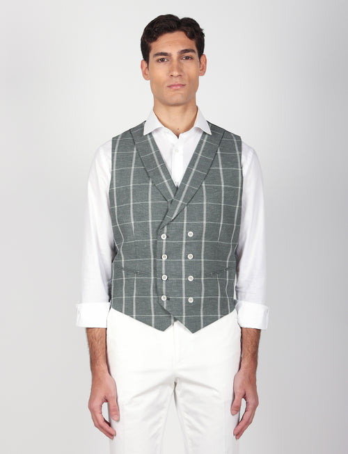 Gilet doppiopetto check in lino e cotone