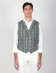 Gilet doppiopetto check in lino e cotone
