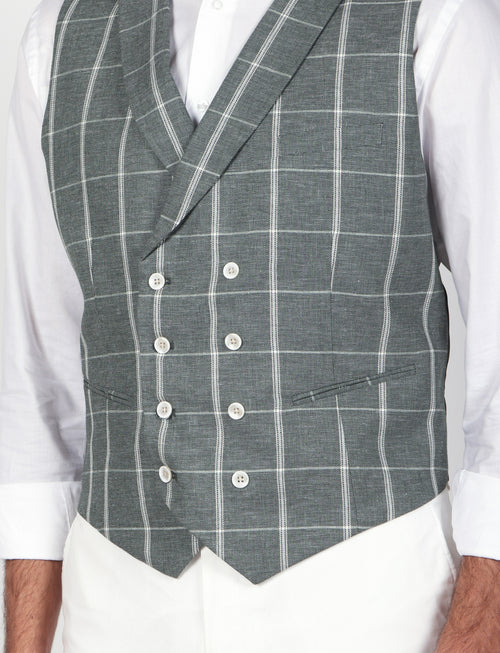 Gilet doppiopetto check in lino e cotone