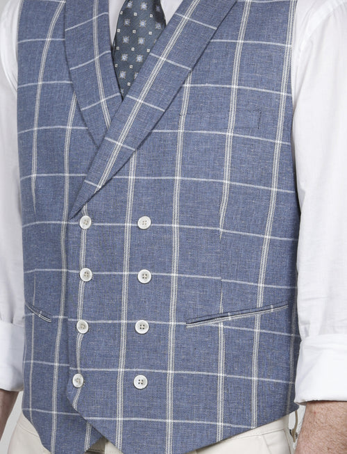 Gilet doppiopetto check in lino e cotone