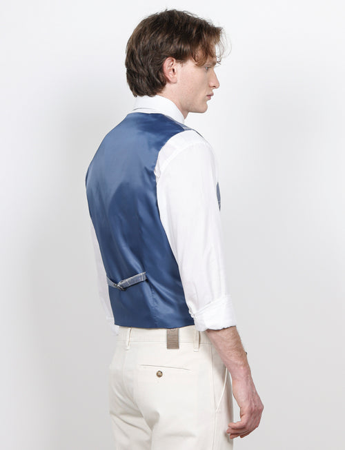 Gilet doppiopetto check in lino e cotone
