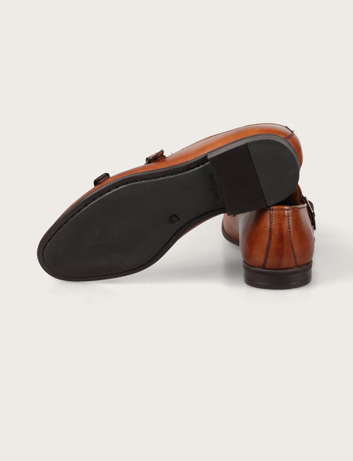 Scarpe doppia fibbia in pelle crust
