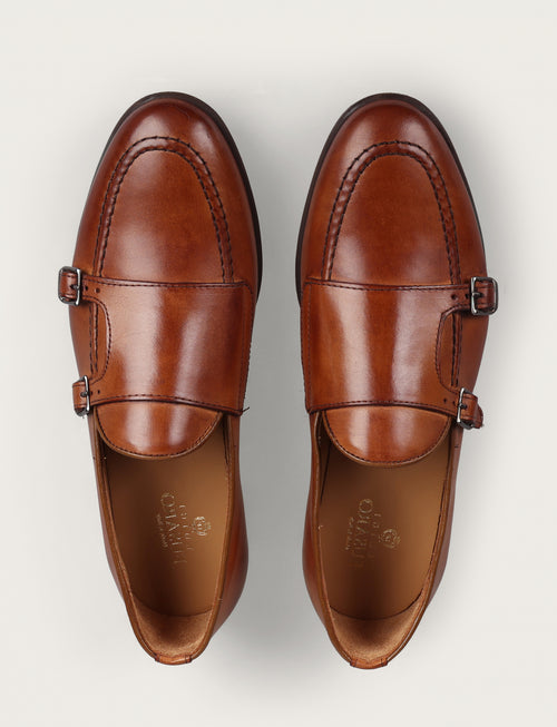 Scarpe doppia fibbia in pelle crust
