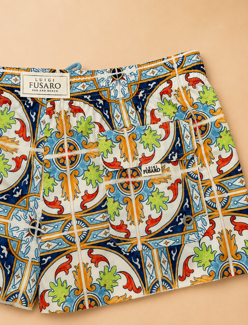 Costume da bagno fantasia maiolica mediterranea |Colore:Celeste