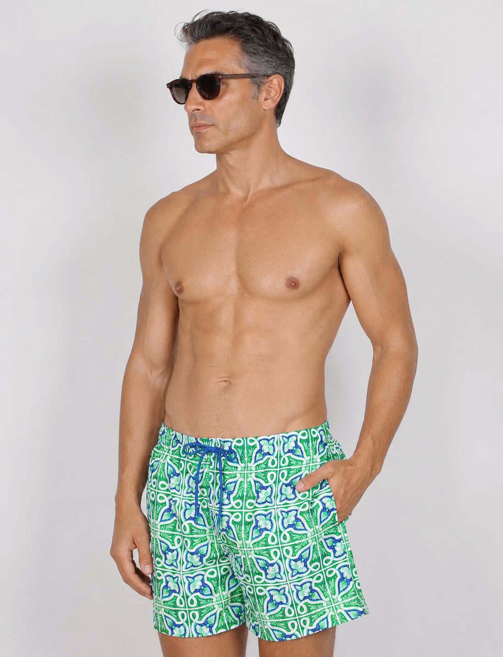 Costume da bagno fantasia maiolica verde e royal