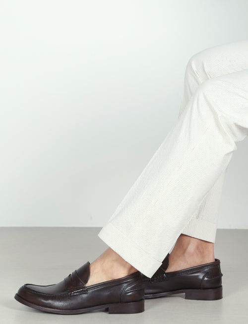 Pantaloni a righe in cotone goffrato con pinces |Colore:Beige
