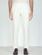 Pantaloni a righe in cotone goffrato con pinces |Colore:Beige