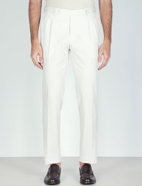 Pantaloni a righe in cotone goffrato con pinces |Colore:Beige