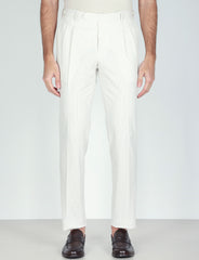 Pantaloni a righe in cotone goffrato con pinces