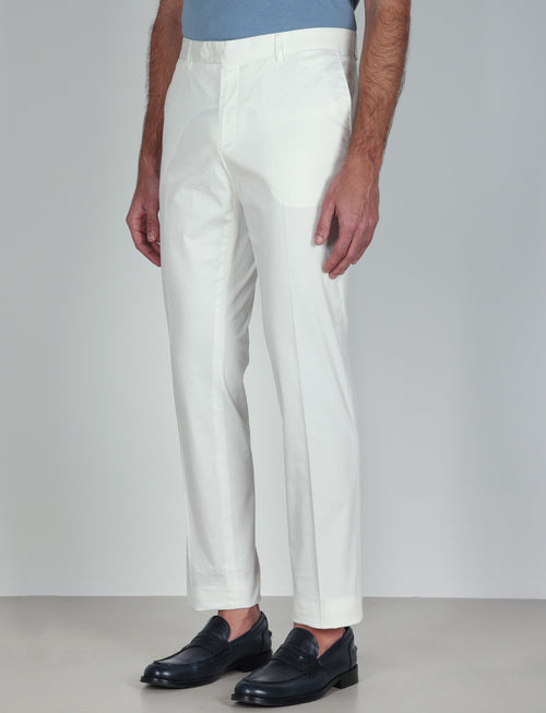 Pantaloni tinta unita in cotone stretch |Colore:Bianco