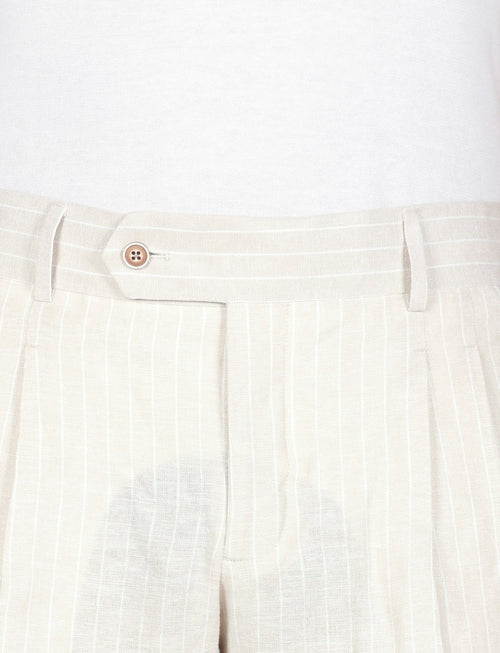 Bermuda a righe in lino e viscosa|Colore:Beige