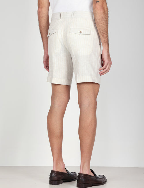 Bermuda a righe in lino e viscosa|Colore:Beige