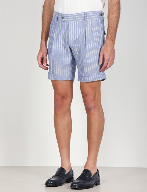 Bermuda a righe in lino e viscosa|Colore:Denim